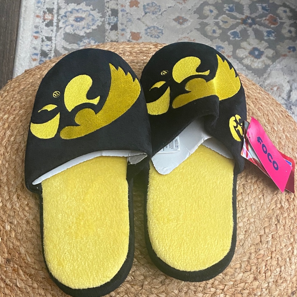 Black Slippers with Yellow Logo